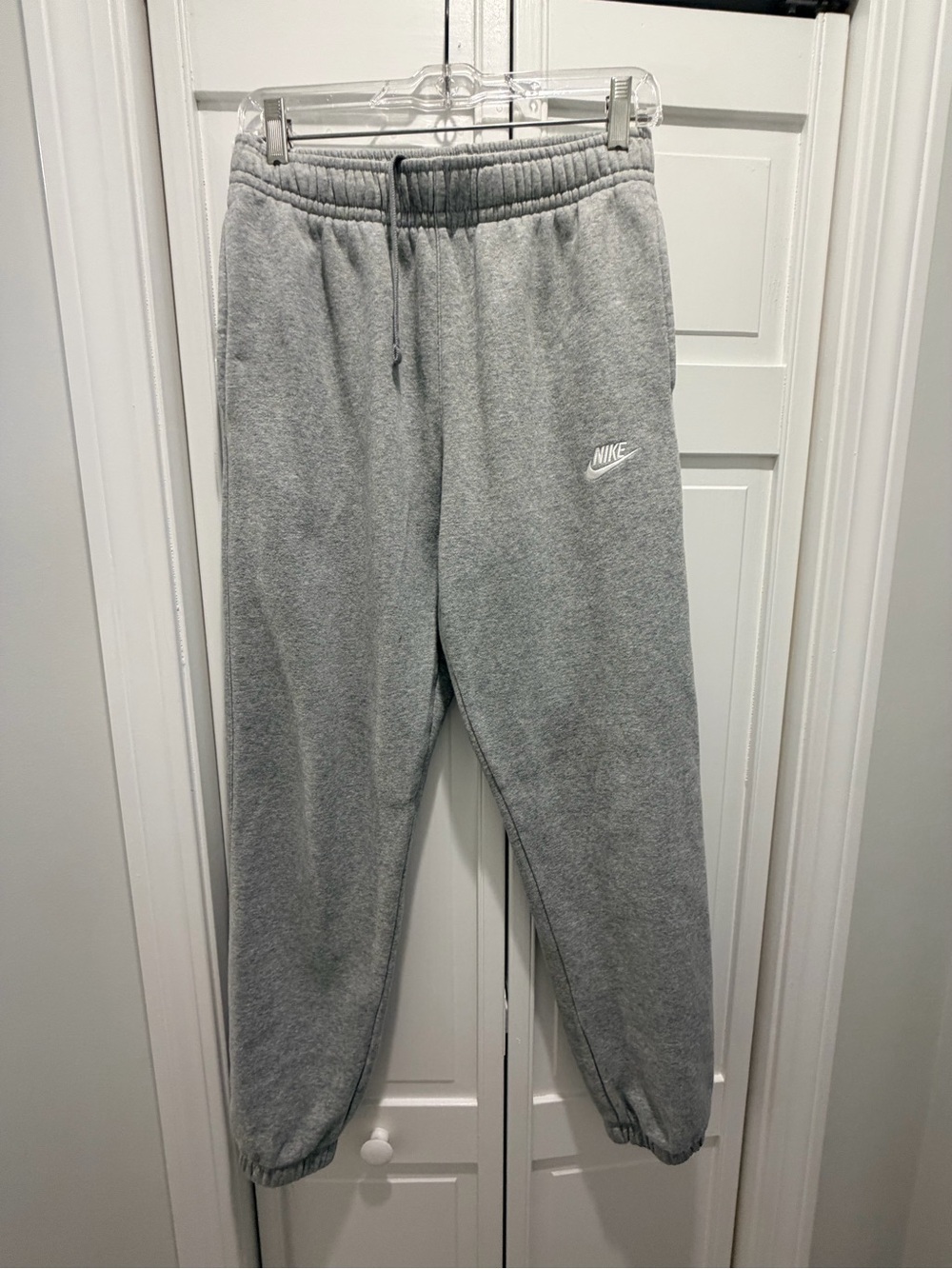 Nike Light Gray Fleece Joggers with White Swoosh